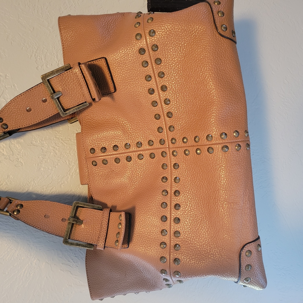BCBG Studded Tan Leather Tote Bag